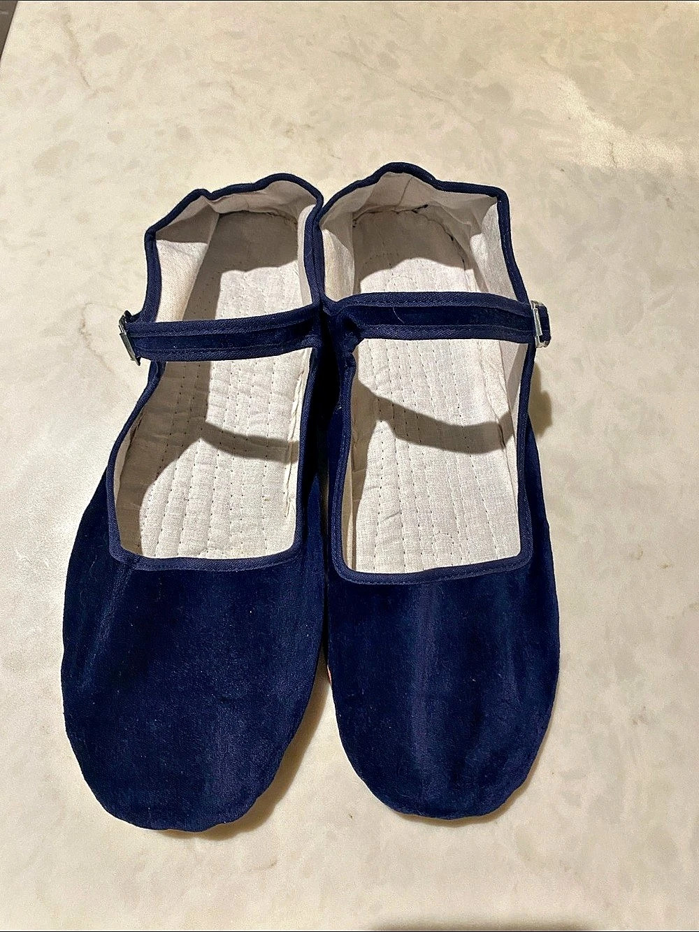 Velvet Upper Classic Navy Blue Mary Jane Flats